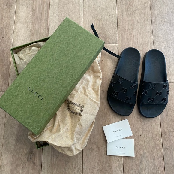 Gucci Shoes Gucci Gg Rubber Slides Black Women 37 Poshmark